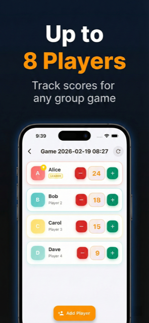 Score Counter - Group mode for up to 8 players