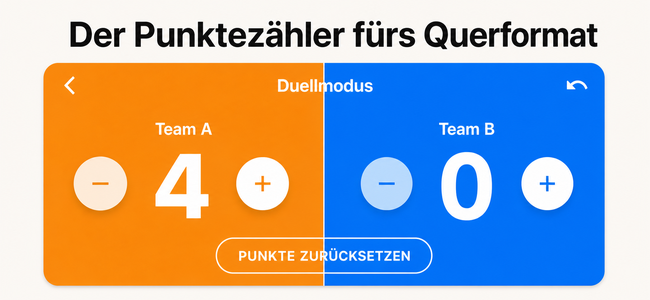 Score Counter im Duellmodus mit zwei großen Punkteständen im Querformat